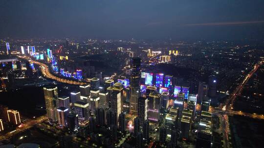 山东济南城市地标汉峪金谷夜景