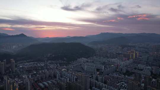 福建龙岩城市落日晚霞夕阳航拍