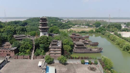 航拍湖北赤壁三国古战场5A景区