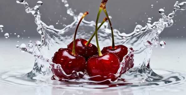 樱桃入水瞬间特写