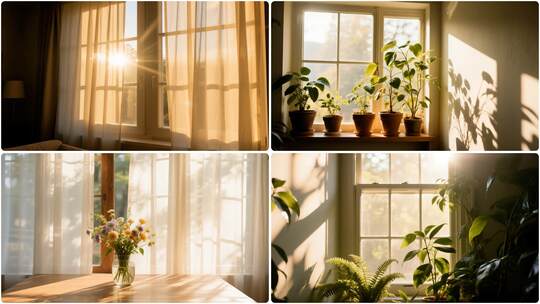 室内光影丁达尔光 盆栽绿植阳光光照光影