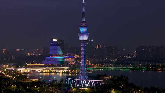 常熟琴湖电视塔城市地标建筑夜景航拍