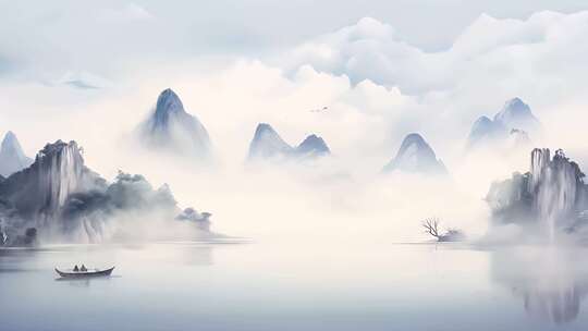 中国风的山水画国画动画山脉视频素材模板下载
