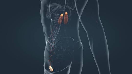医学人体器官肾脏内分泌系统肾上腺三维动画