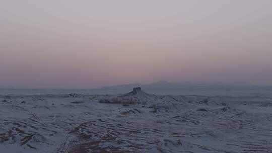 敦煌阳关冬季日落雪景航拍