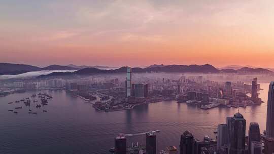 4K-超清航拍香港黄昏延时