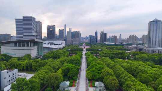 航拍上海浦东世纪大道中轴线火烧云夜景