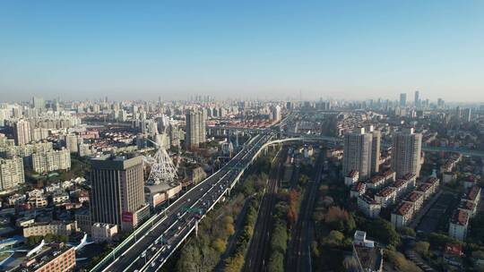 上海闵行疫情空旷的沪闵路航拍4K