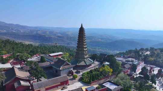 航拍山西国宝临汾洪洞县广胜寺飞虹琉璃塔