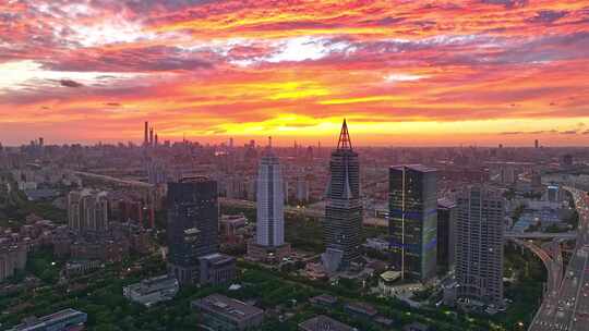 上海日落 陆家嘴 金融区 城市天际线