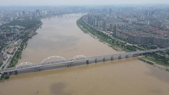 航拍湖南株洲湘江芦淞大桥