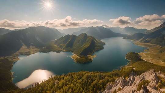 高山湖泊自然风光全景