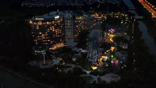 鸟瞰视角上海佘山世茂洲际酒店夜景全景