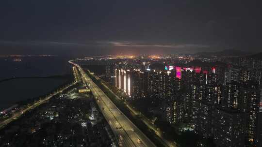 西乡夜景碧海湾沿江高速航拍视频素材模板下载