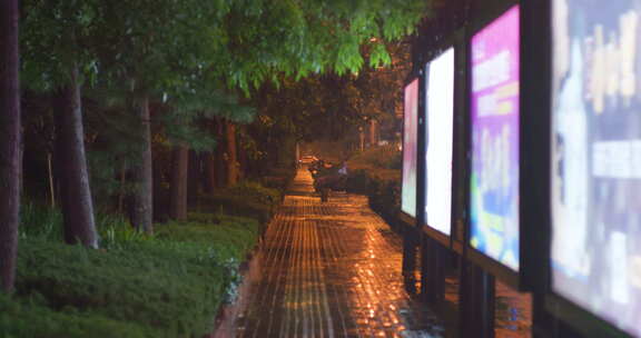 夜晚下雨雨景