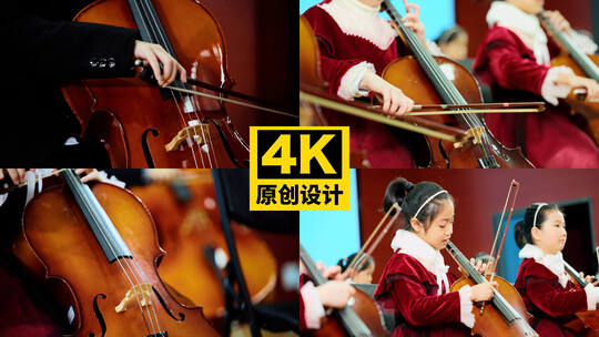 儿童演奏大提琴画面高清在线视频素材下载