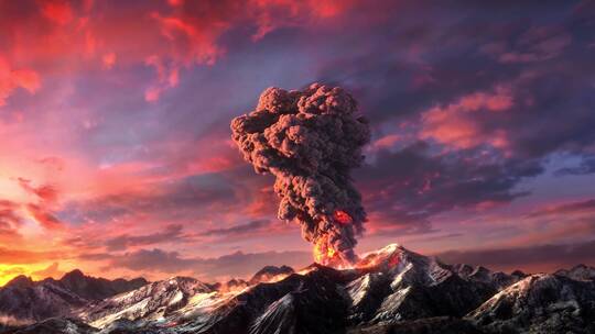 三维特效火山爆发熔岩喷涌岩浆地质变化