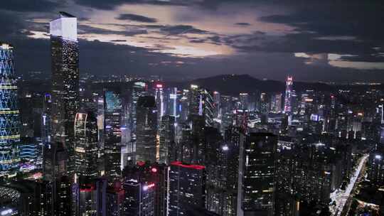 赛博朋克广州市中心希区柯克城市璀璨夜景