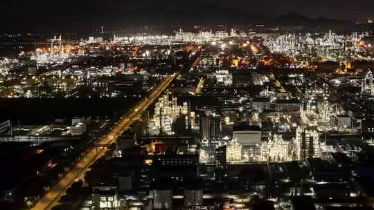 惠州大亚湾石化区大型石油化工园区夜景鸟瞰