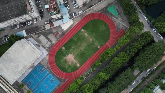 4K学校操场跑道起降空镜视频素材模板下载