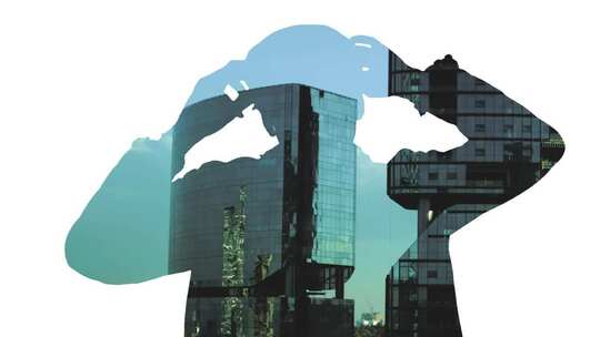 人物与城市建筑双重曝光画面