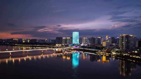 中国株洲城市夜景航拍