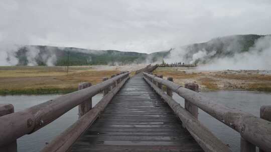 木桥，河，旅游点，黄石公园