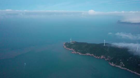 福建霞浦海边风车云海风景航拍