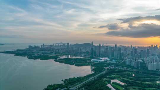 8K深圳南山深圳湾晚霞日转夜延时