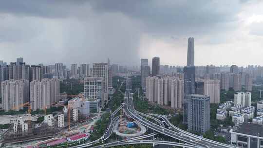 湖北武汉城市暴雨来临乌云密布航拍