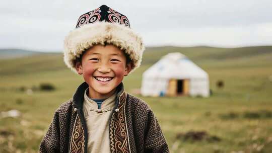 草原上的蒙古族孩童