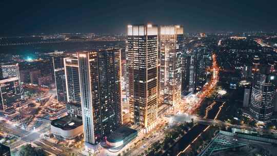 杭州未来科技城夜景航拍