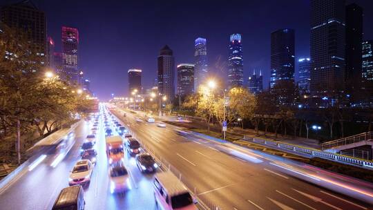 北京国贸商业中心道路夜景视频素材模板下载