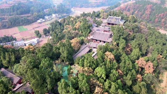 4k航拍四川绵阳市云台观秋季阳光唯美风景