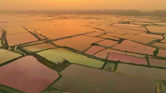 山西运盐池黄昏日落航拍，自然风景湖水