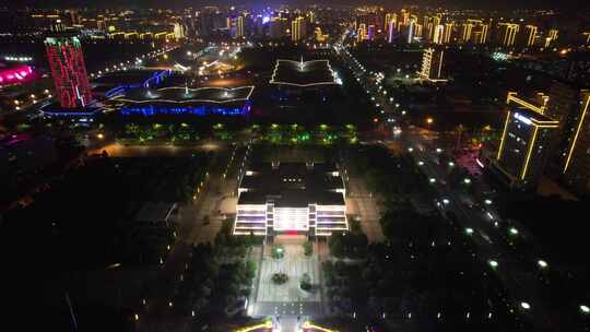 河北沧州城市夜景灯光航拍