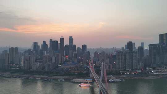 重庆东水门大桥晚霞夜幕降临航拍