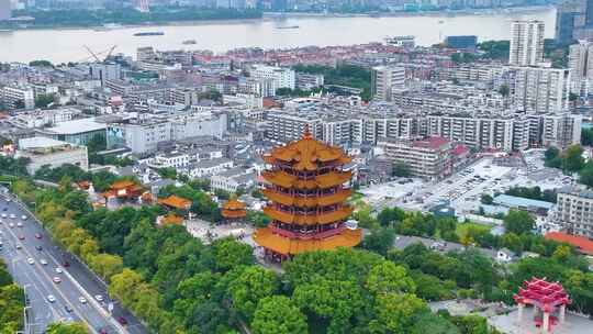 武汉黄鹤楼航拍湖北武昌区地标建筑城市风景