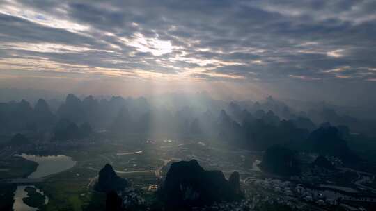 桂林山水阳朔风光中国航拍