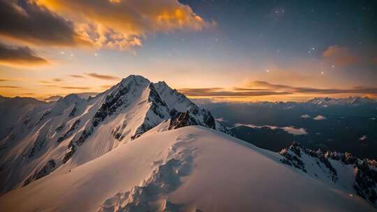 雪山日落星空全景