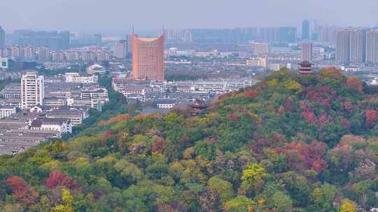 浙江绍兴越城区府山公园航拍城市风景大自然