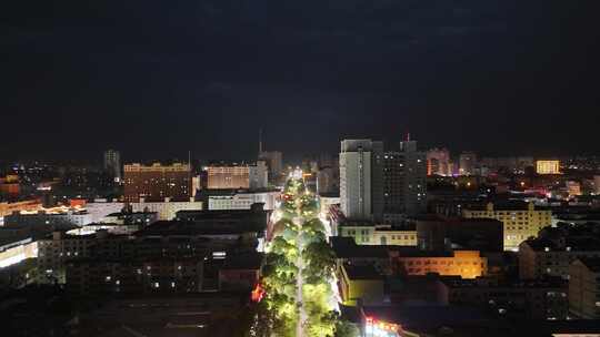 航拍甘肃张掖钟鼓楼夜景