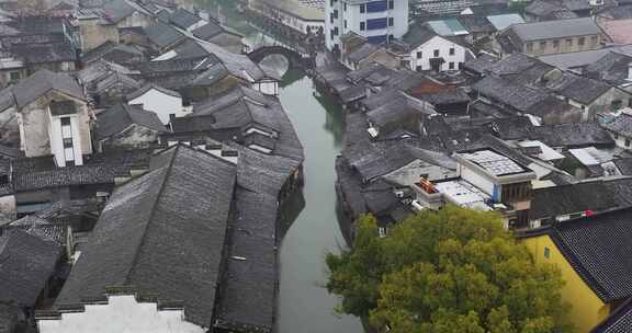 浙江绍兴安昌古镇冬季雪景航拍