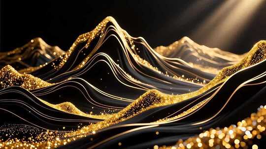 黑金山水粒子金色线条山脉流动4K