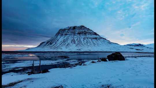 4k延时冰岛雪山从黑夜到白天
