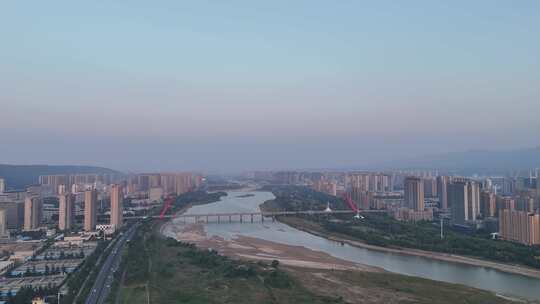 陕西宝鸡渭河风光桥梁交通航拍