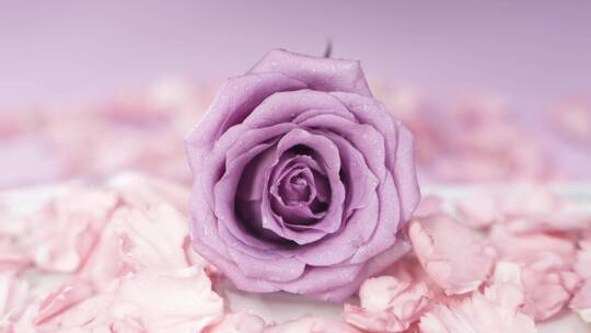白色液体流到紫色玫瑰花瓣