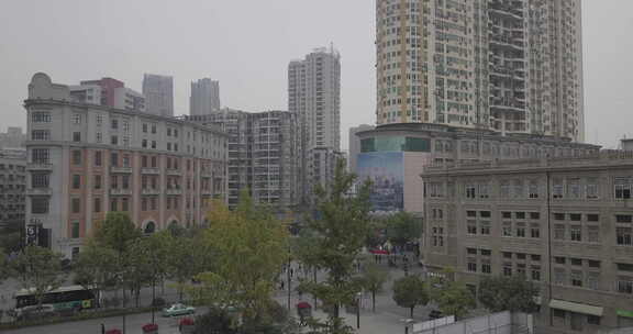 航拍武汉汉口城市楼房建筑