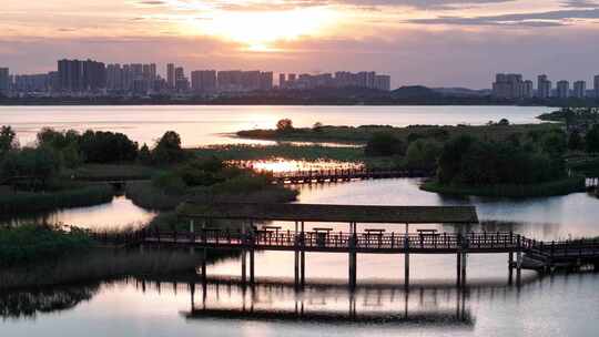 长沙松雅湖国家湿地公园日落