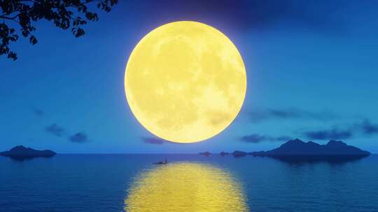 海面月亮 海上明月 中秋节视频素材模板下载